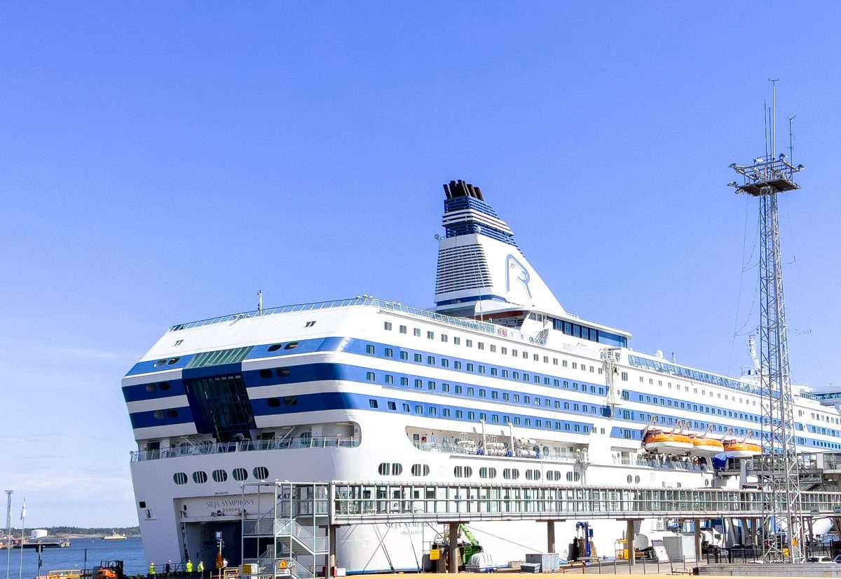 The majestic M/S Silja Symphony docked in Helsinki Harbor, eagerly awaiting passengers for another unforgettable journey across the Baltic Sea