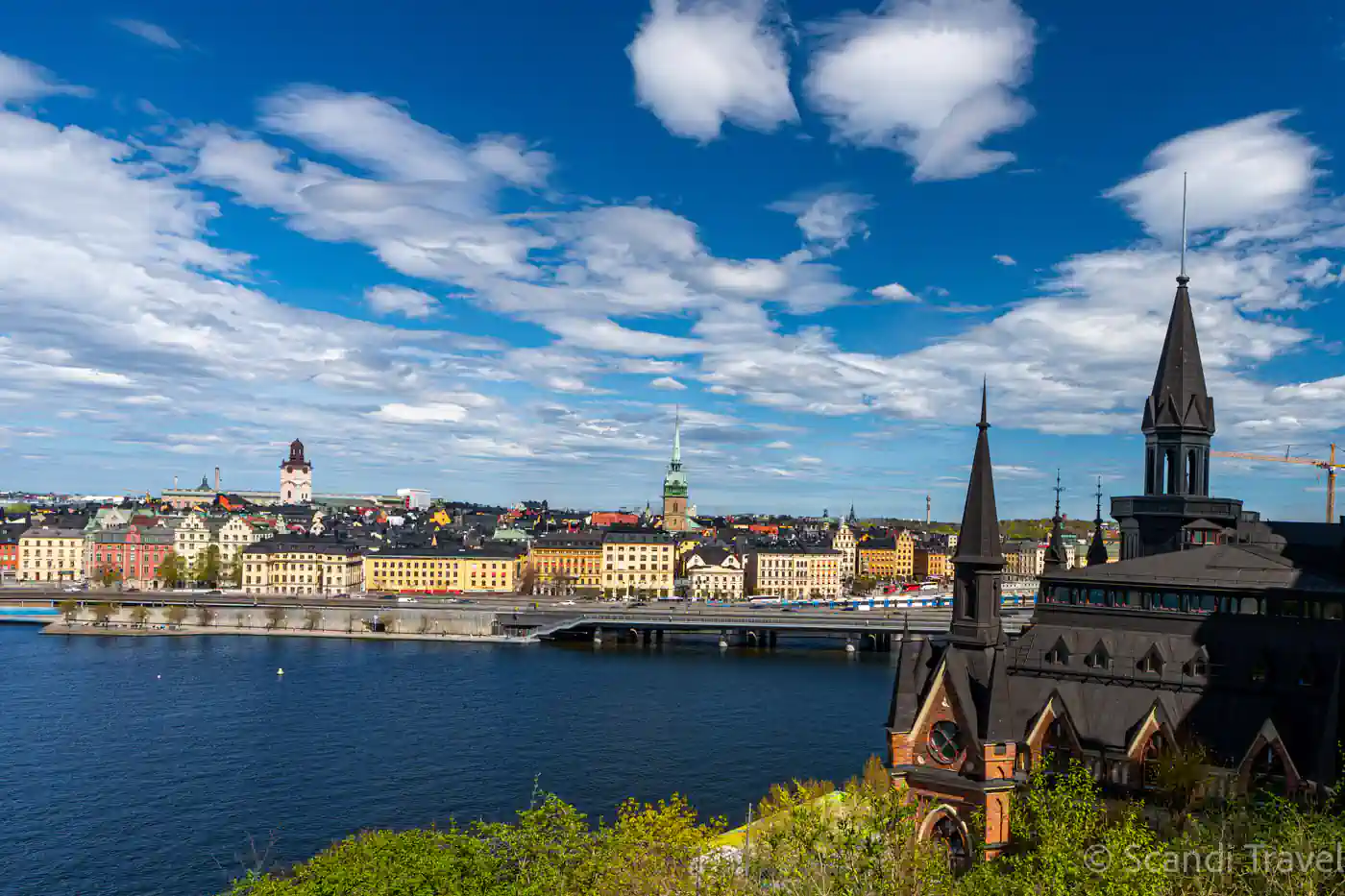 Panoramic view of Stockholm Old Town and Riddarholmen Church from Södermalm during Scandi Travel city tour