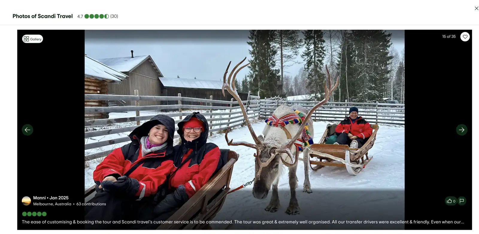 Customer review of reindeer sleigh ride tour in Rovaniemi by Scandi Travel