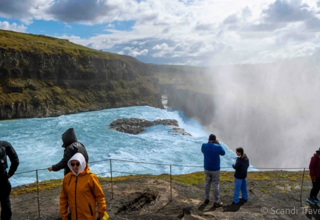ourists viewing Gullfoss waterfall in Iceland’s Golden Circle