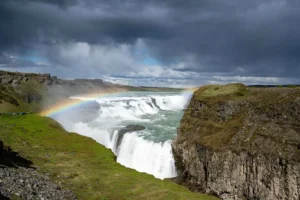 Gullfoss waterfall with rainbow in the Golden Circle, Iceland