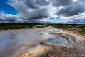 Strokkur geyser near Eyjafjallajökull volcano in Iceland – guided tour by Scandi Travel