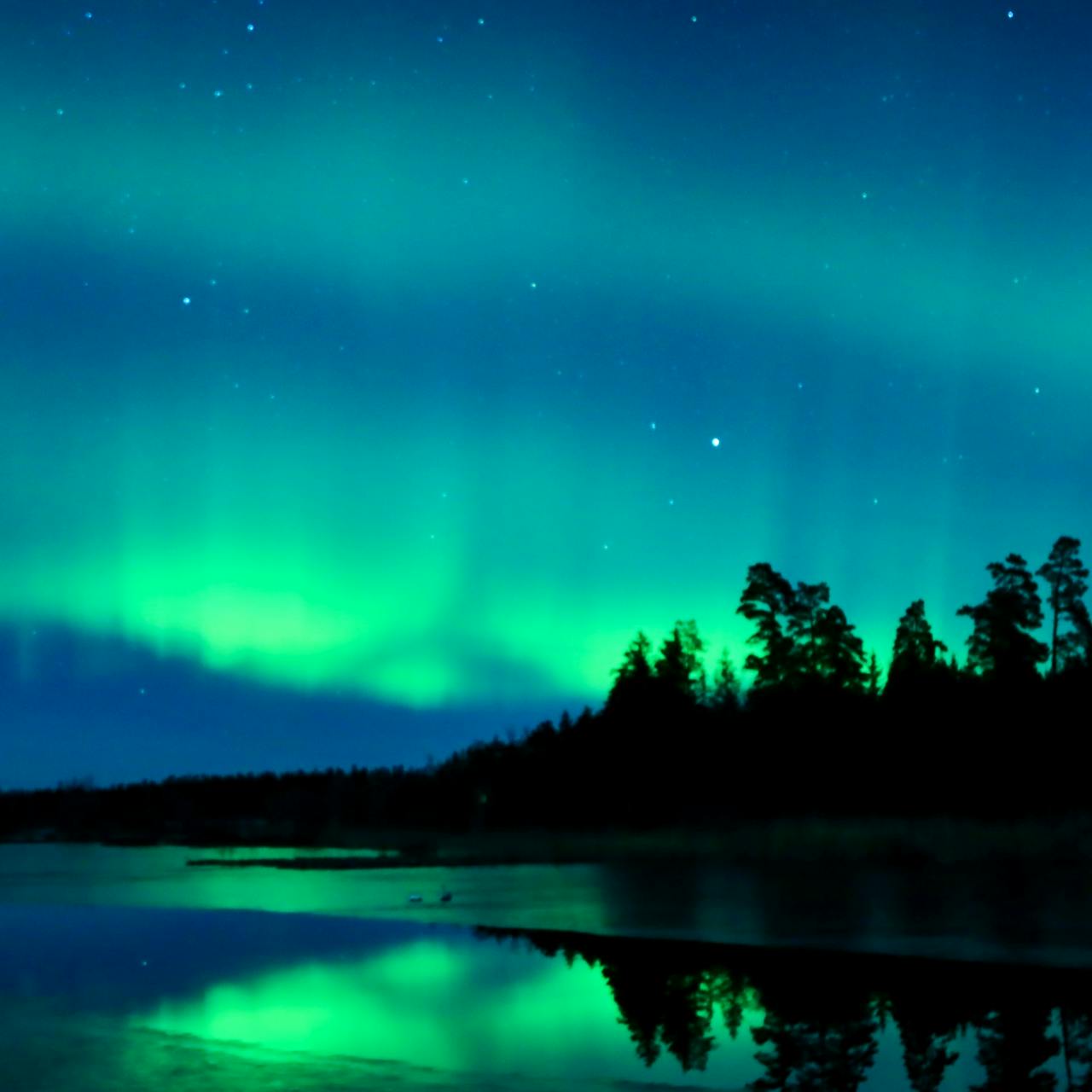 Blue Northern Lights Over Lake Jönköping, Jonkoping County, Sweden