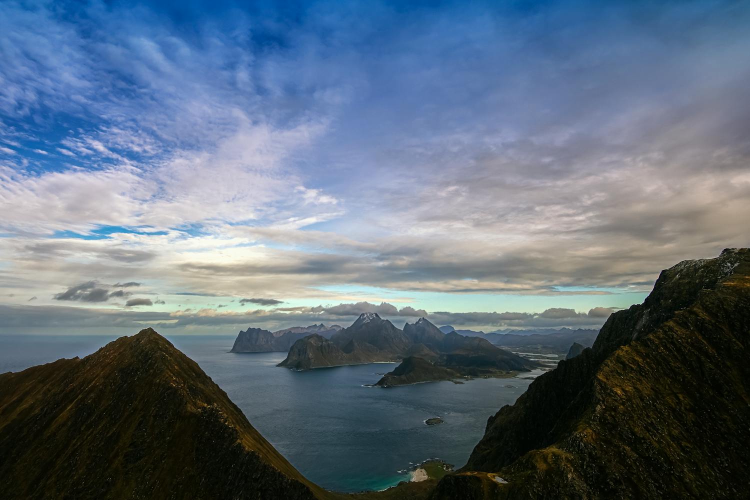 View from Mt Middagstinden in Flakstad