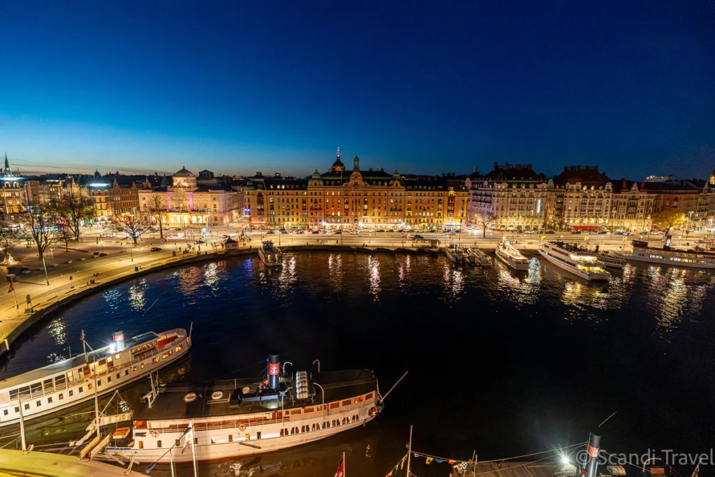 Stockholm waterfront at dusk with classic archipelago steamers, start of the Baltic capitals cruise